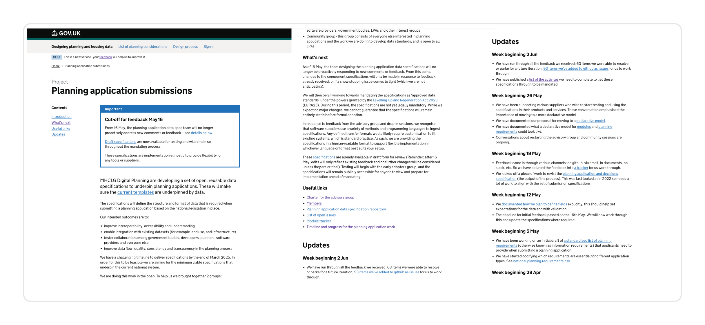 A portion of the original planning application page with sprawling content