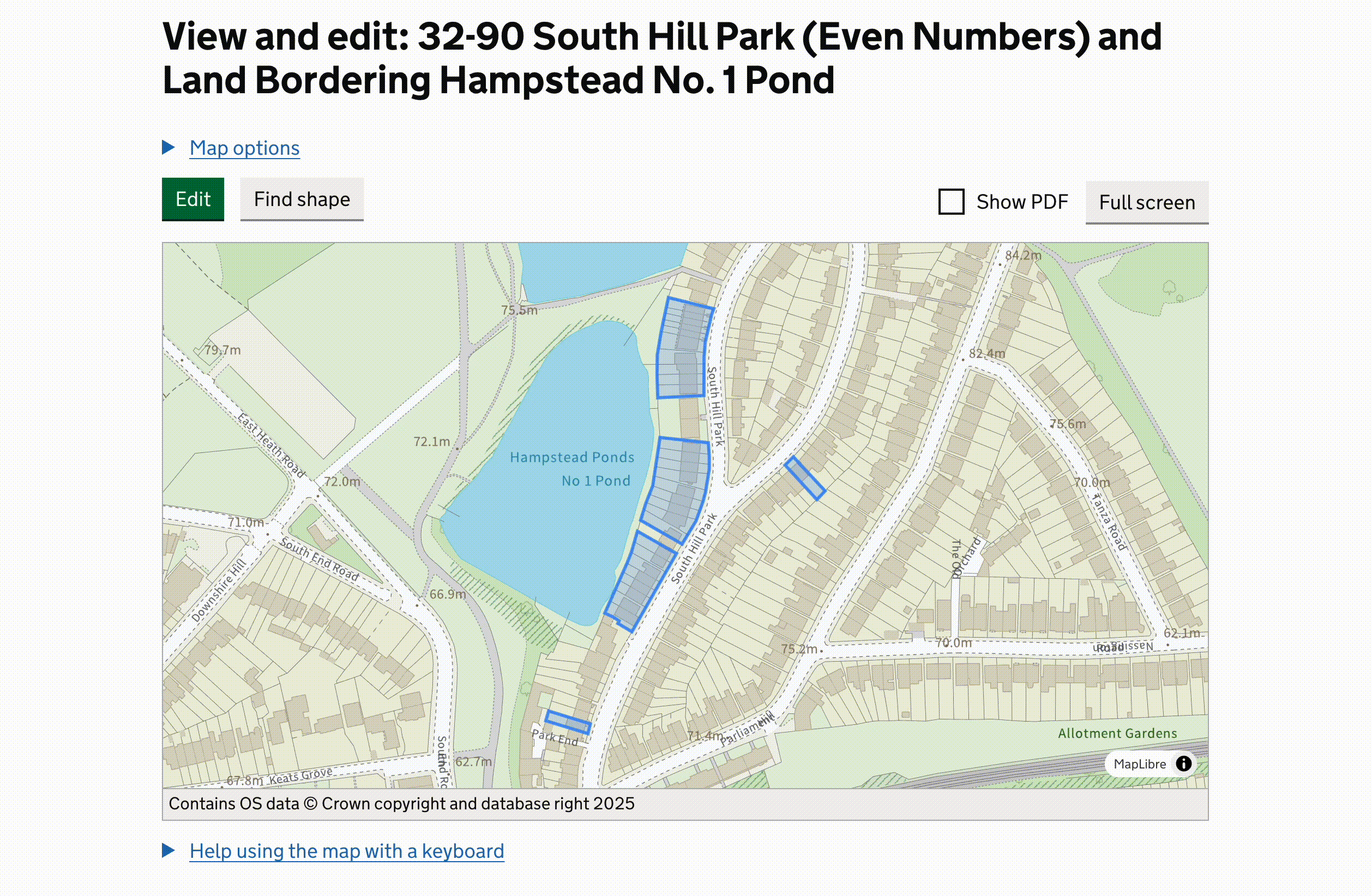 A map component with tools to toggle satellite view, plus change, move, rotate, cut, add and delete shapes.