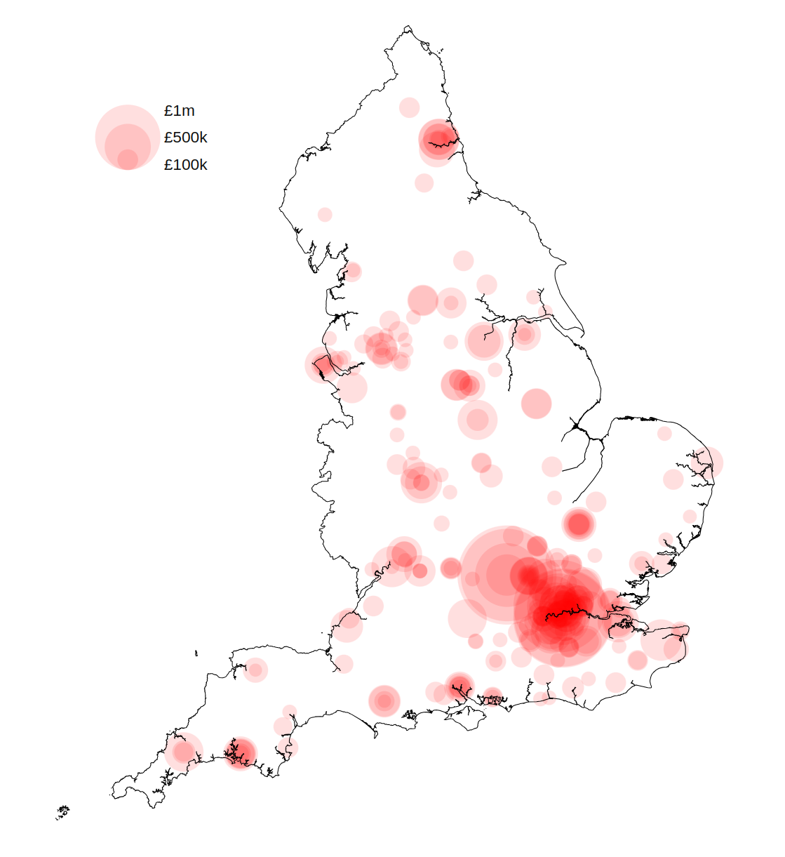 A proportional symbol map showing the scale of digital programme funding in different LPA areas in England
